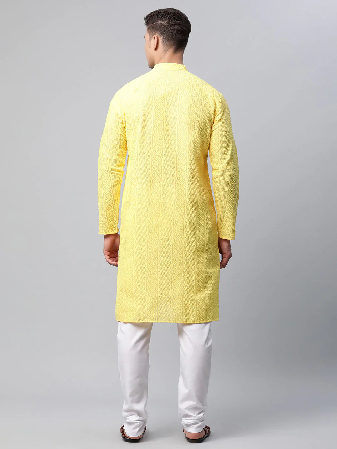 Jompers Men's Embroiderd Kurta Pajama - Lemon - Distacart