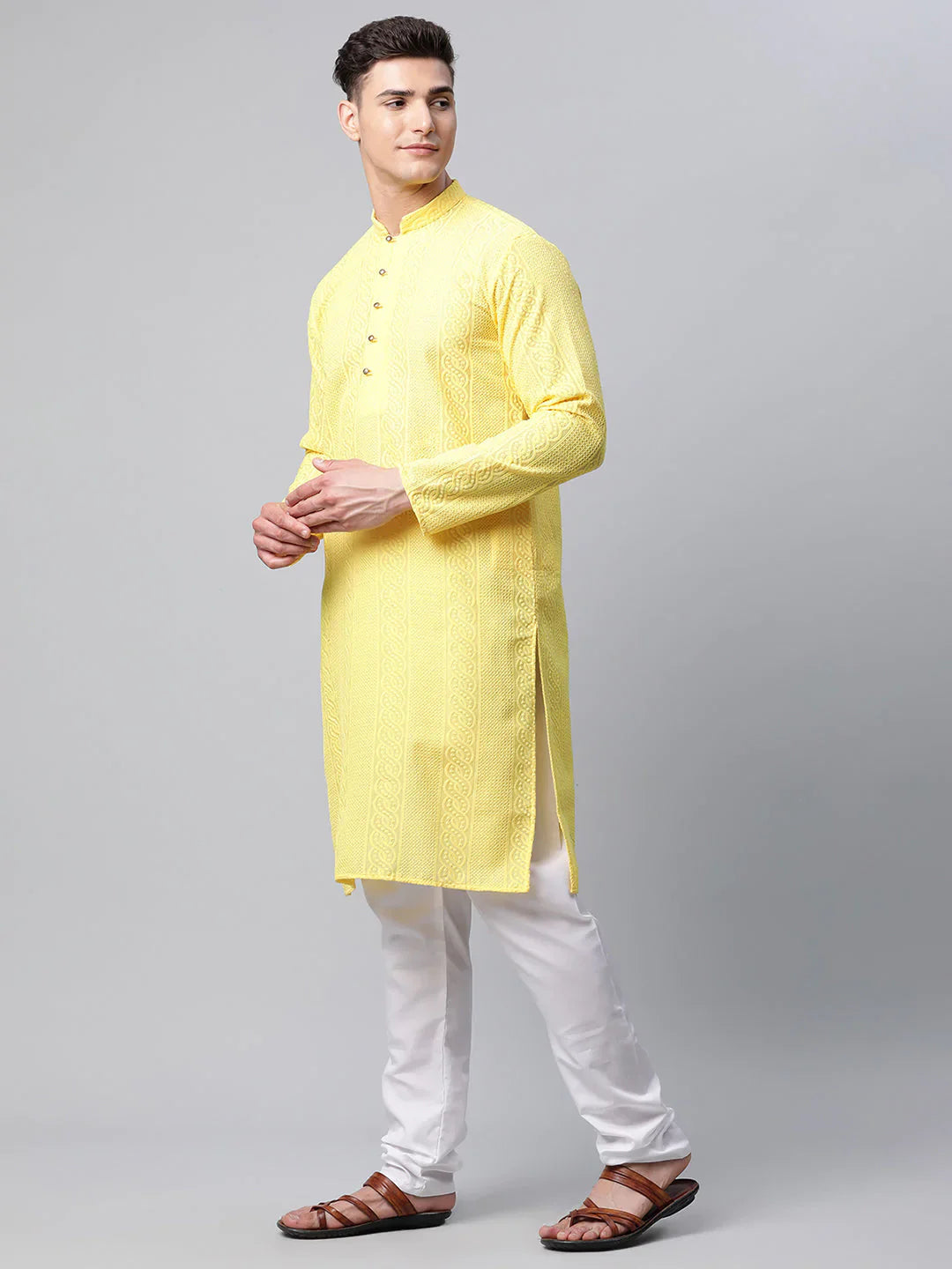 Jompers Men's Embroiderd Kurta Pajama - Lemon - Distacart