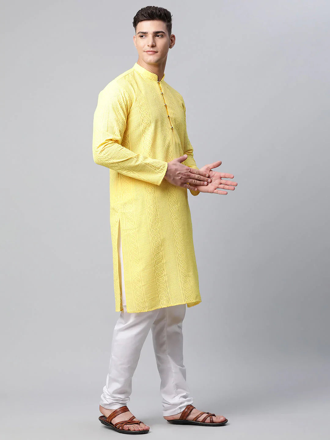 Jompers Men's Embroiderd Kurta Pajama - Lemon - Distacart