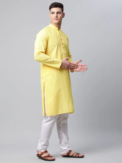 Jompers Men's Embroiderd Kurta Pajama - Lemon - Distacart