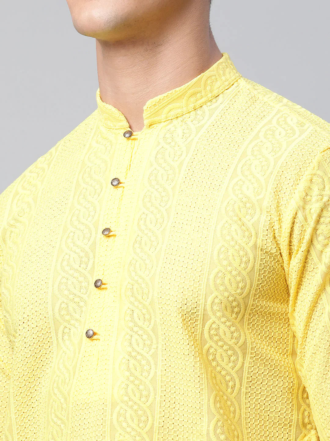 Jompers Men's Embroiderd Kurta Pajama - Lemon - Distacart