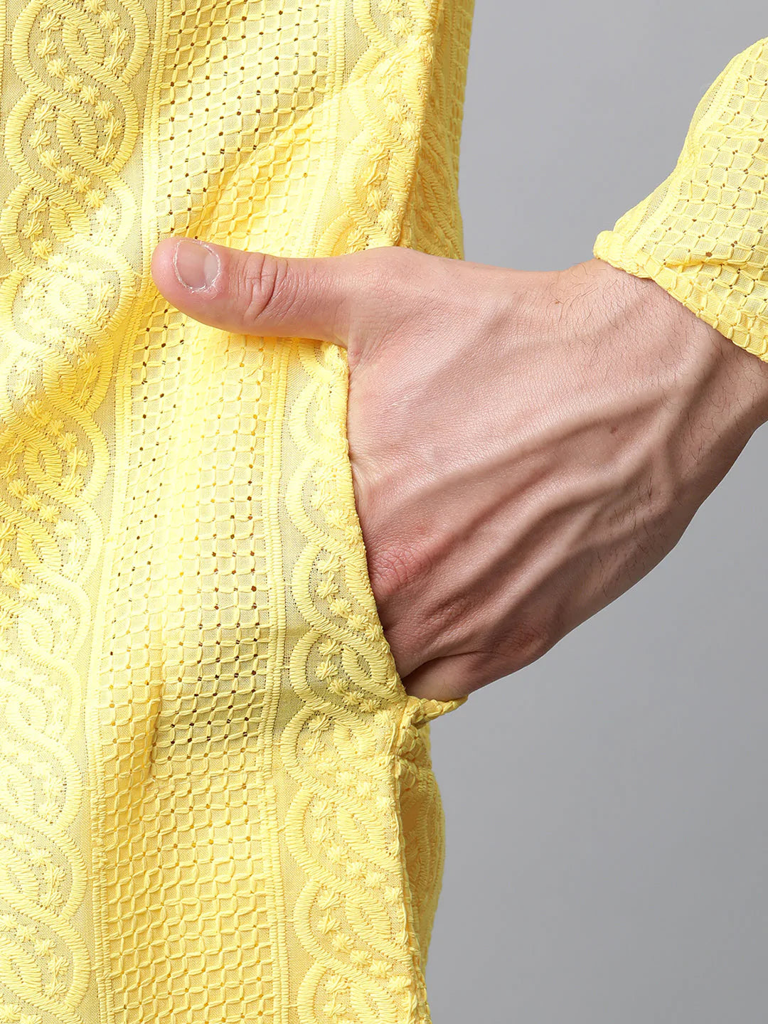 Jompers Men's Embroiderd Kurta Pajama - Lemon - Distacart