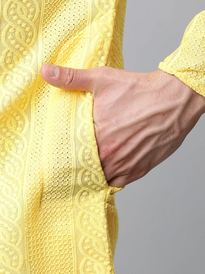 Jompers Men's Embroiderd Kurta Pajama - Lemon - Distacart