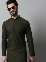 Thumbnail for Jompers Men's Embroiderd Kurta Pajama - Olive - Distacart
