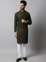 Thumbnail for Jompers Men's Embroiderd Kurta Pajama - Olive - Distacart