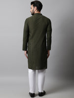 Thumbnail for Jompers Men's Embroiderd Kurta Pajama - Olive - Distacart