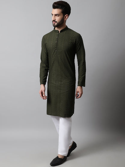 Jompers Men's Embroiderd Kurta Pajama - Olive - Distacart