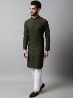 Thumbnail for Jompers Men's Embroiderd Kurta Pajama - Olive - Distacart