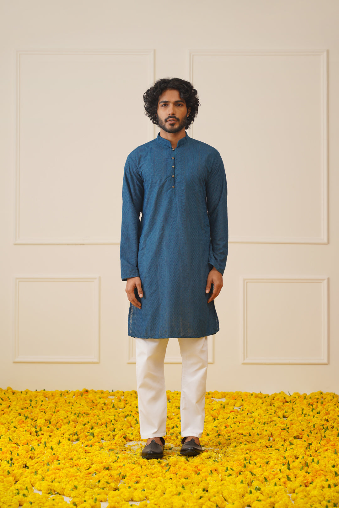 Jompers Men's Embroiderd Kurta Pajama - Teal - Distacart