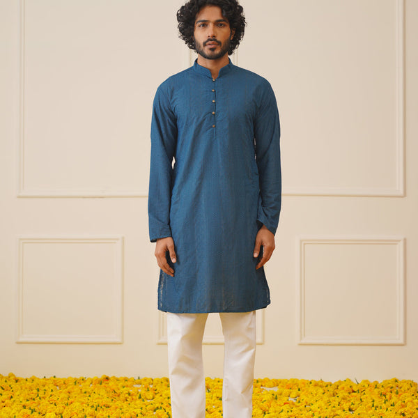 Jompers Men's Embroiderd Kurta Pajama - Teal - Distacart