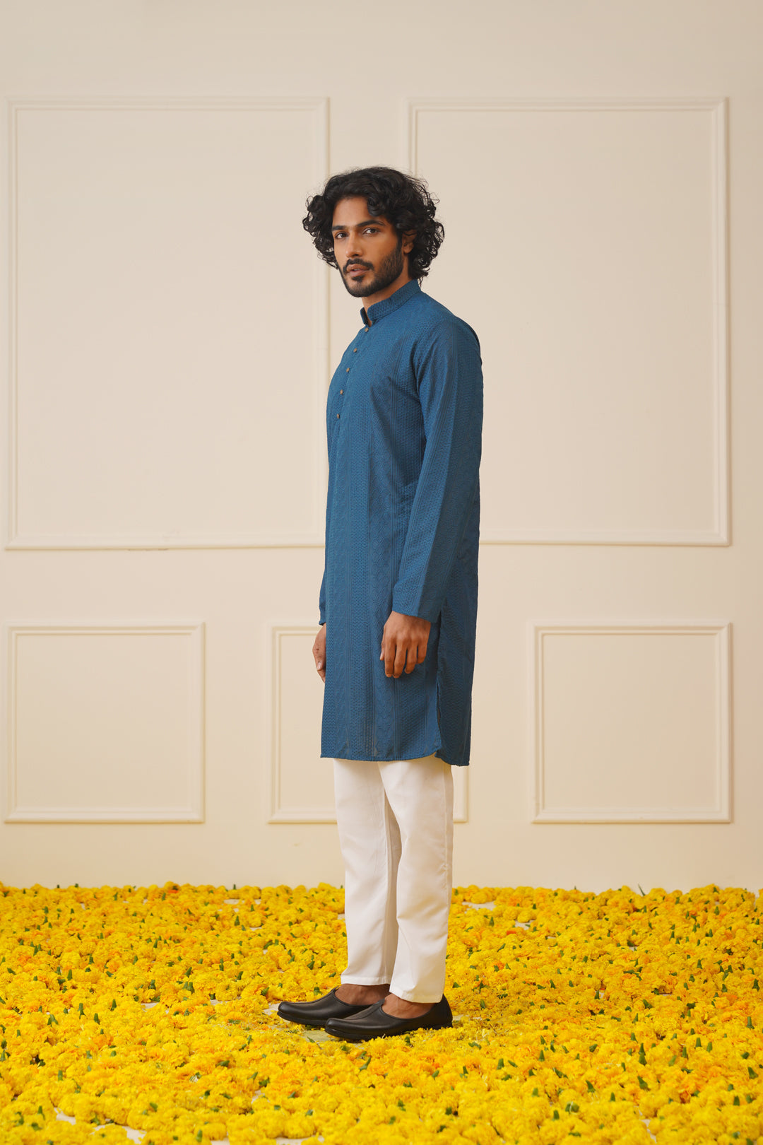 Jompers Men's Embroiderd Kurta Pajama - Teal - Distacart