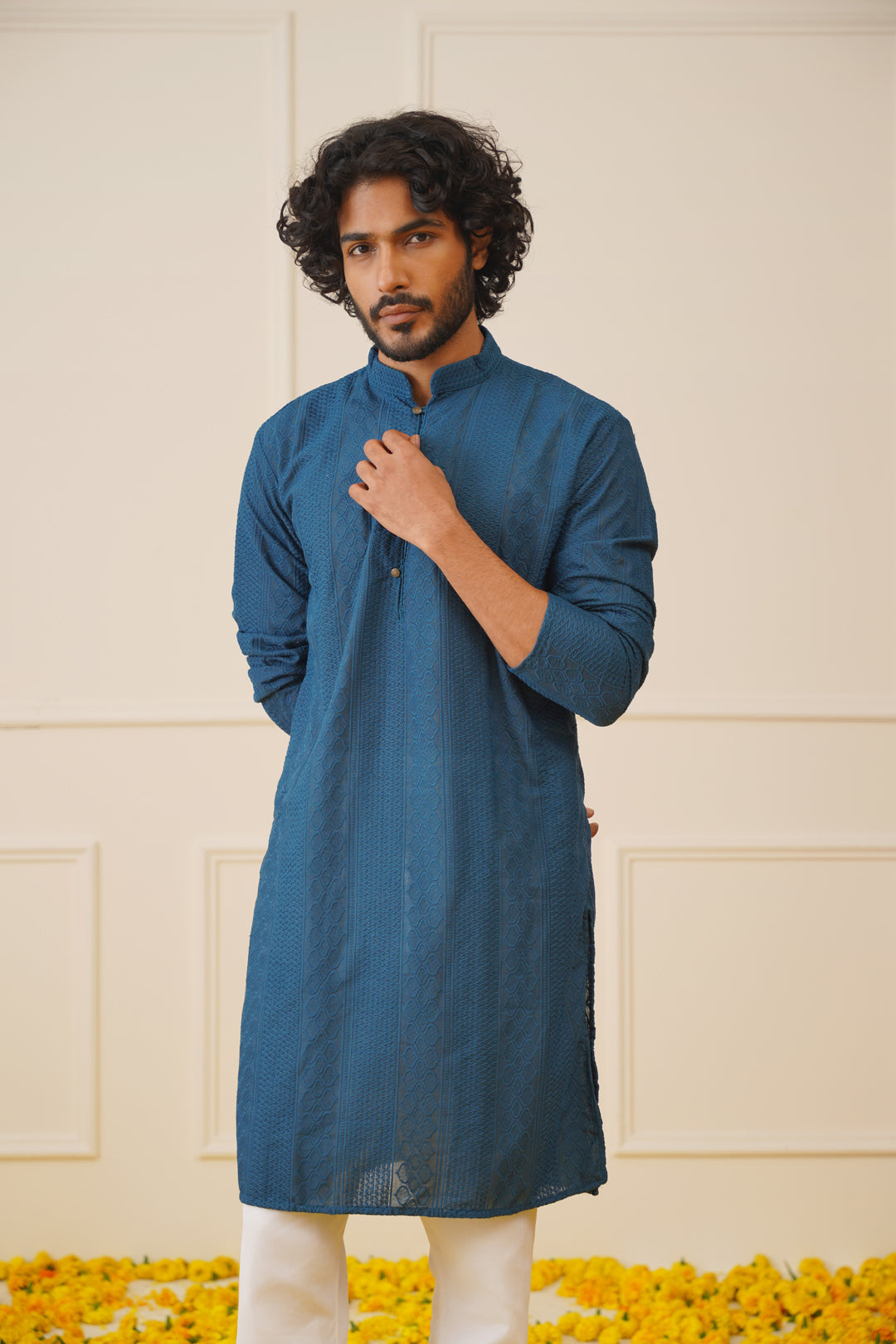 Jompers Men's Embroiderd Kurta Pajama - Teal - Distacart