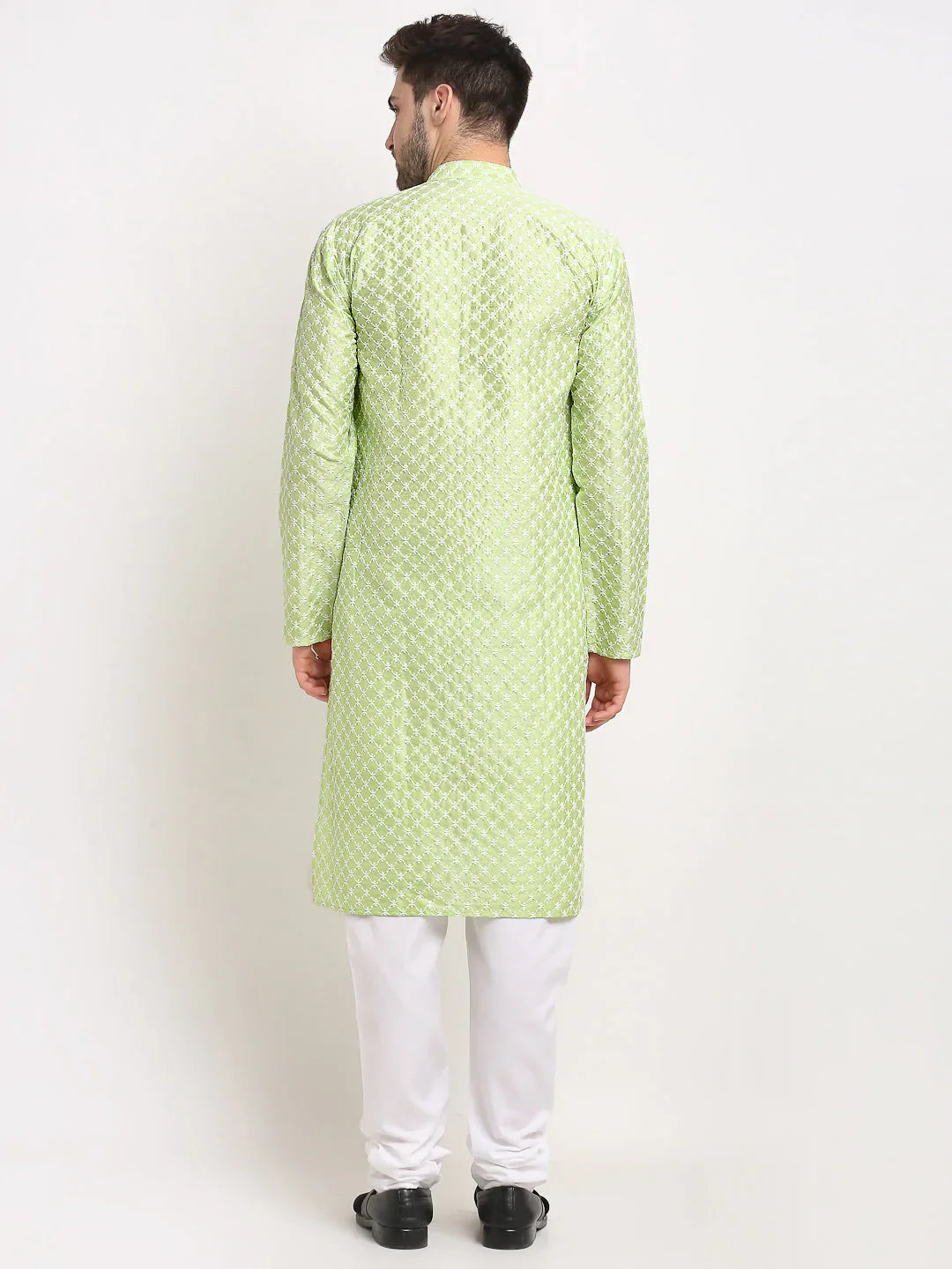 Jompers Men's Green Chikankari Kurta with Churidar - Distacart