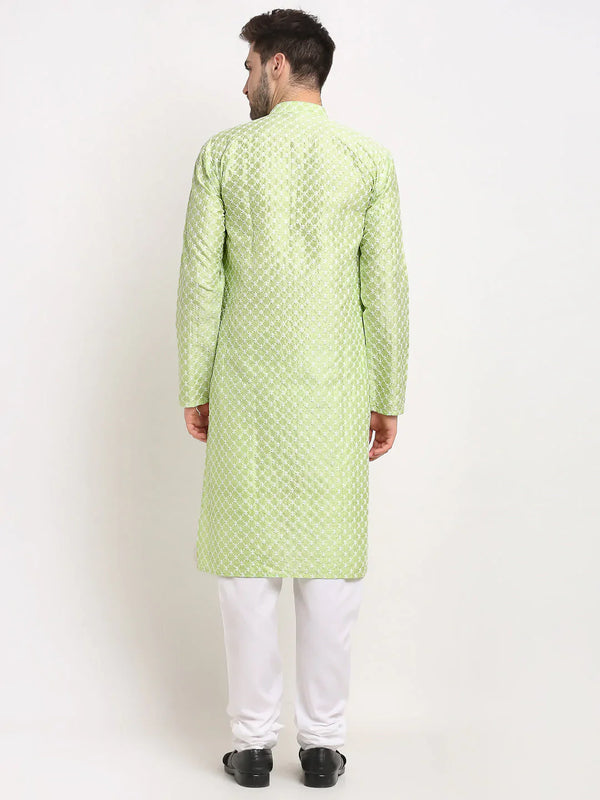 Jompers Men's Green Chikankari Kurta with Churidar - Distacart