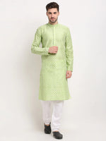 Thumbnail for Jompers Men's Green Chikankari Kurta with Churidar - Distacart