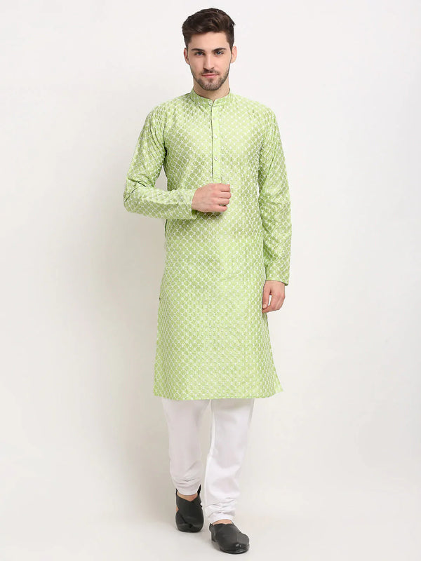 Jompers Men's Green Chikankari Kurta with Churidar - Distacart