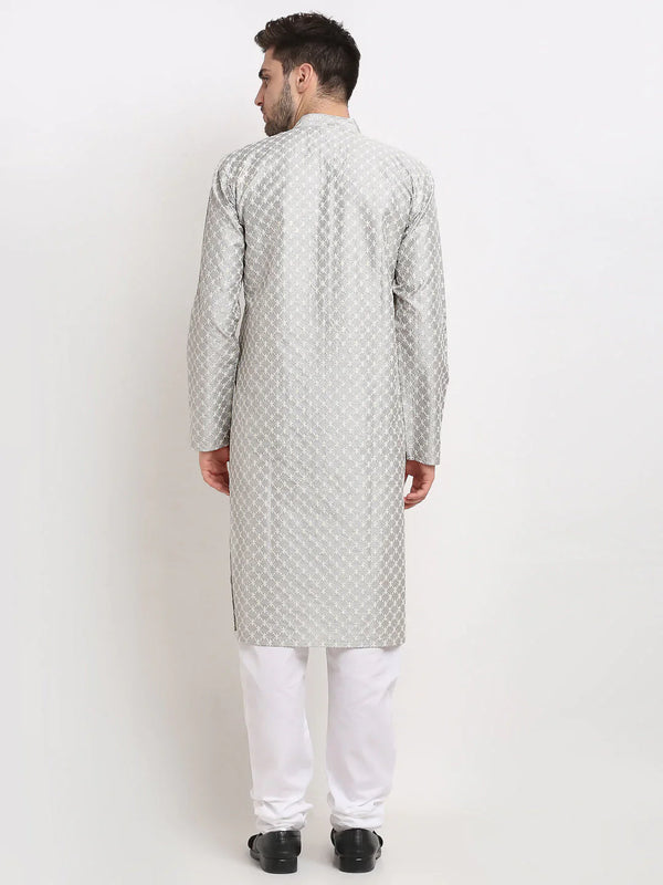 Jompers Men's Grey Chikankari Kurta with Churidar - Distacart