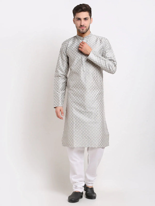 Jompers Men's Grey Chikankari Kurta with Churidar - Distacart
