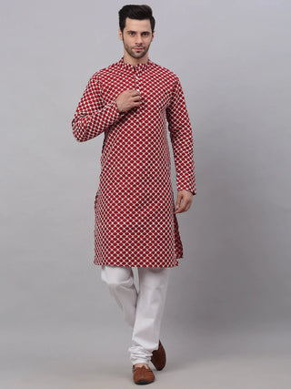 Jompers Men's Maroon Chikankari Kurta with Churidar - Distacart