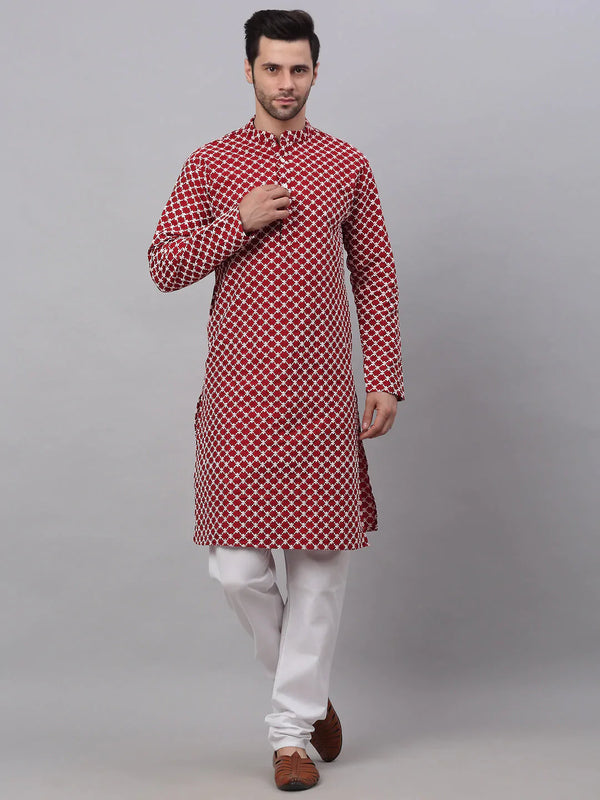Jompers Men's Maroon Chikankari Kurta with Churidar - Distacart