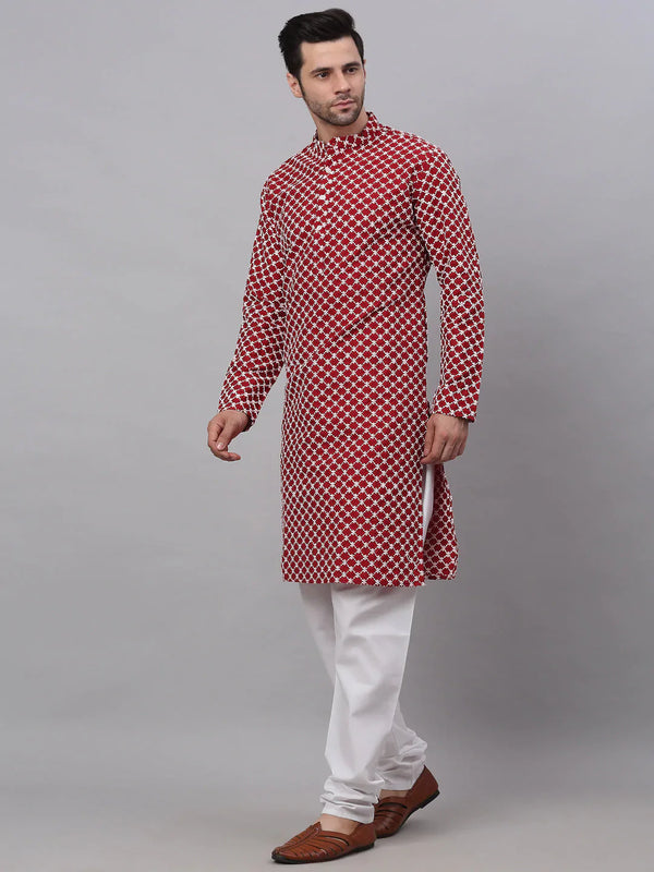 Jompers Men's Maroon Chikankari Kurta with Churidar - Distacart