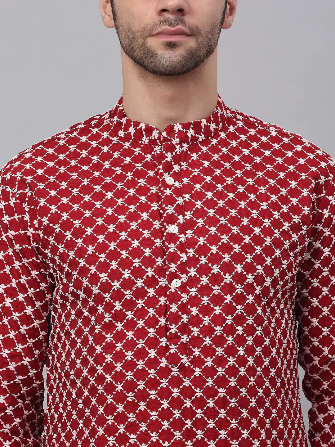 Jompers Men's Maroon Chikankari Kurta with Churidar - Distacart
