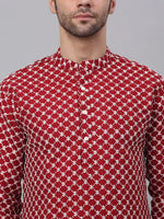 Thumbnail for Jompers Men's Maroon Chikankari Kurta with Churidar - Distacart