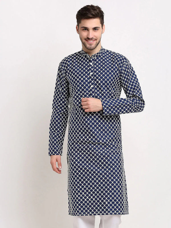 Jompers Men's Navy Blue Chikankari Kurta Only - Distacart