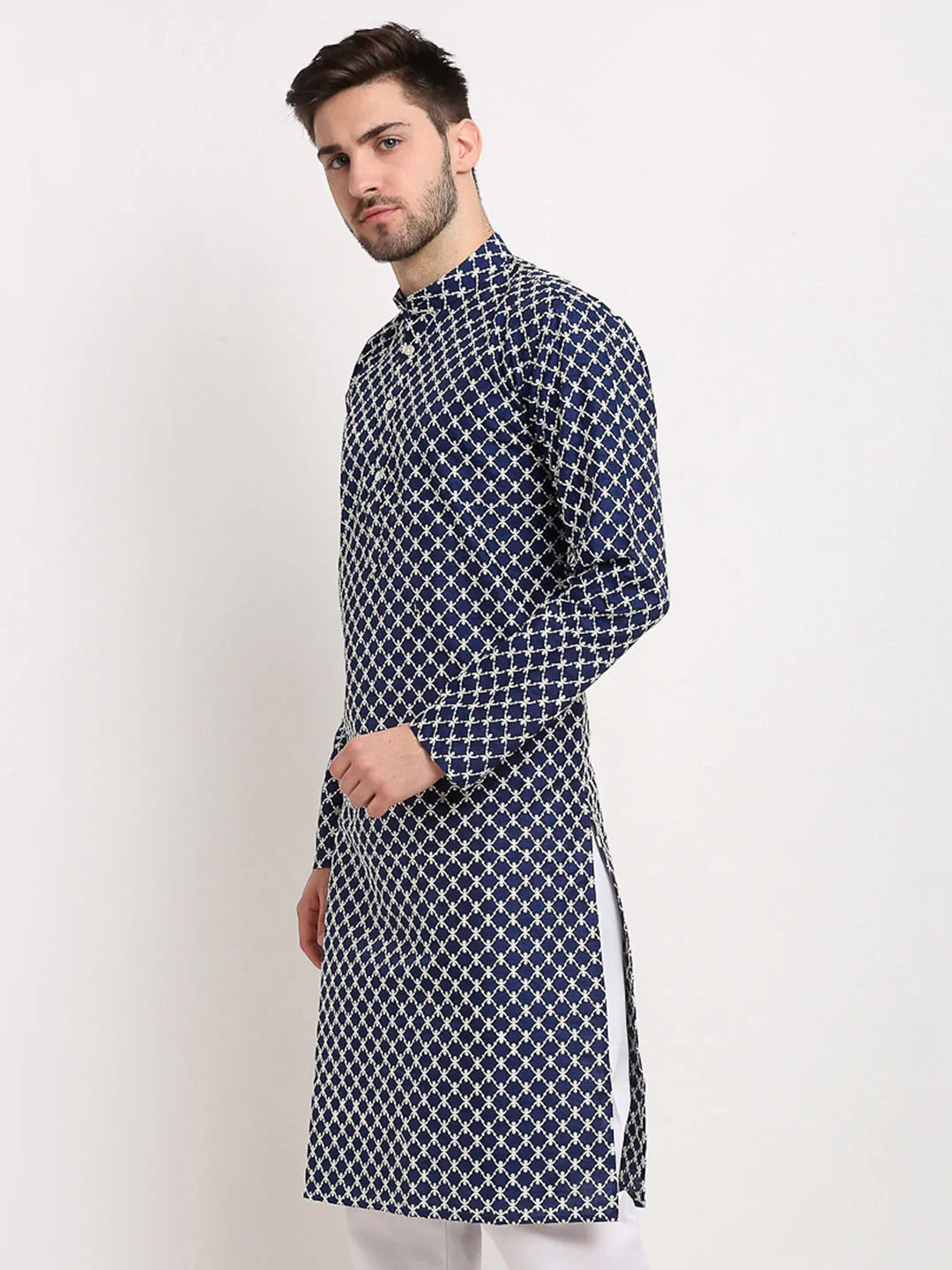 Jompers Men's Navy Blue Chikankari Kurta Only - Distacart