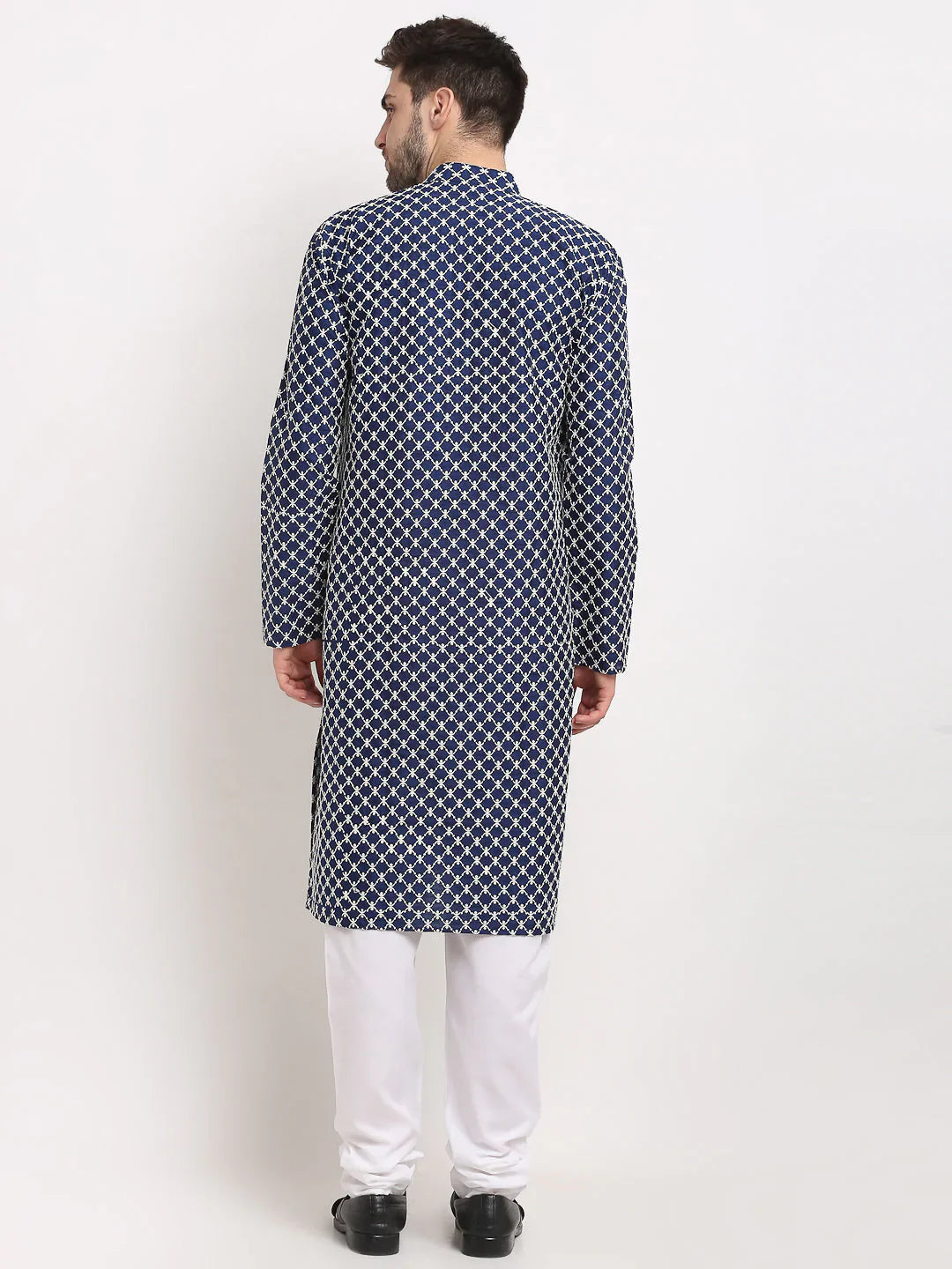 Jompers Men's Navy Blue Chikankari Kurta with Churidar - Distacart