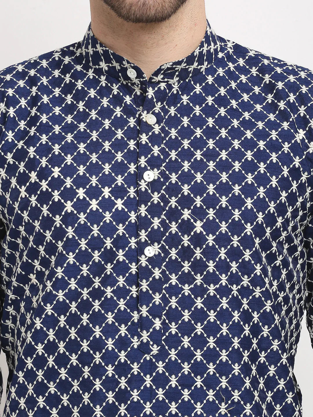 Jompers Men's Navy Blue Chikankari Kurta with Churidar - Distacart