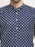 Thumbnail for Jompers Men's Navy Blue Chikankari Kurta with Churidar - Distacart