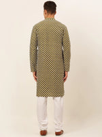 Thumbnail for Jompers Men's Olive Green Chikankari Kurta with Churidar - Distacart