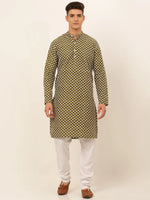 Thumbnail for Jompers Men's Olive Green Chikankari Kurta with Churidar - Distacart