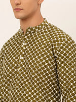 Thumbnail for Jompers Men's Olive Green Chikankari Kurta with Churidar - Distacart