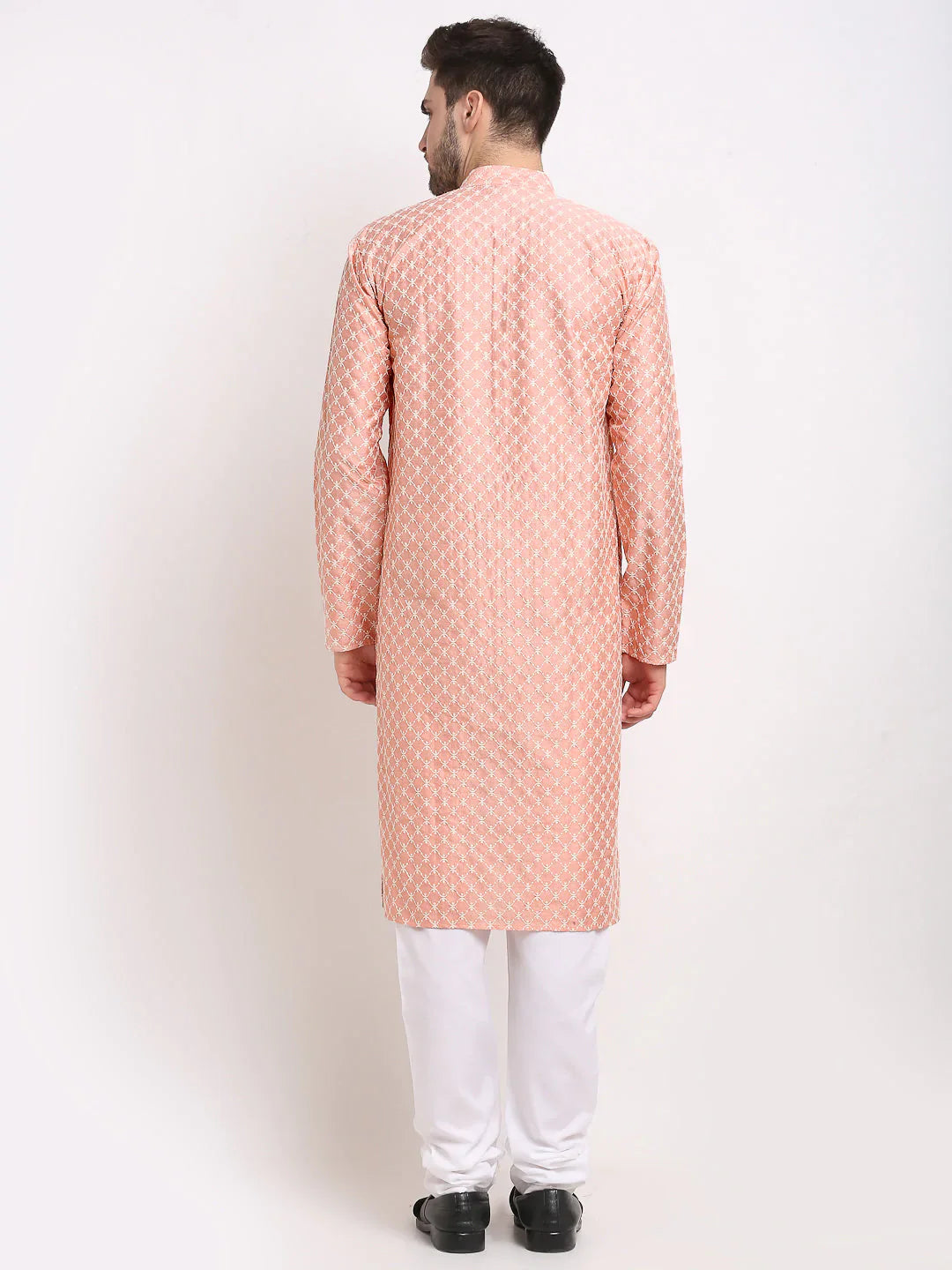 Jompers Men's Peach Chikankari Kurta with Churidar - Distacart