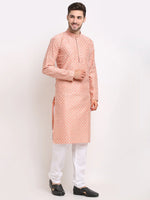Thumbnail for Jompers Men's Peach Chikankari Kurta with Churidar - Distacart