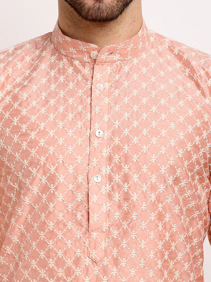 Jompers Men's Peach Chikankari Kurta with Churidar - Distacart