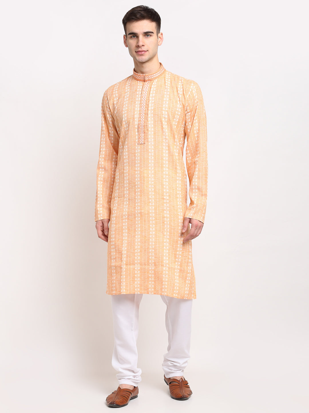 Jompers Men's Woven Kurta Pajama - Orange - Distacart