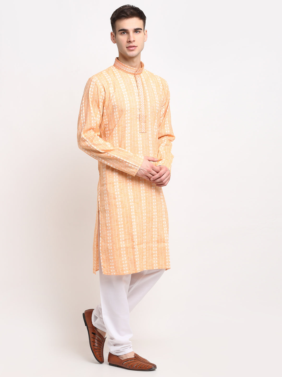 Jompers Men's Woven Kurta Pajama - Orange - Distacart