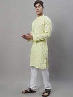Thumbnail for Jompers Men's Embroidered Mirror Work Kurta Payjama Sets - Lemon - Distacart