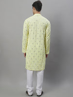 Thumbnail for Jompers Men's Embroidered Mirror Work Kurta Payjama Sets - Lemon - Distacart