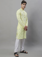 Thumbnail for Jompers Men's Embroidered Mirror Work Kurta Payjama Sets - Lemon - Distacart