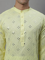 Thumbnail for Jompers Men's Embroidered Mirror Work Kurta Payjama Sets - Lemon - Distacart