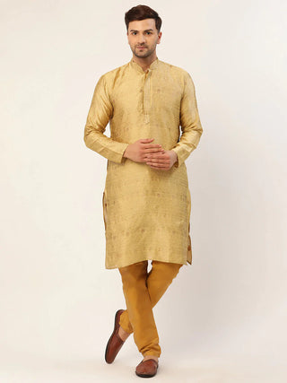 Jompers Men's Beige Coller Embroidered Woven Design Kurta Pyjama - Distacart