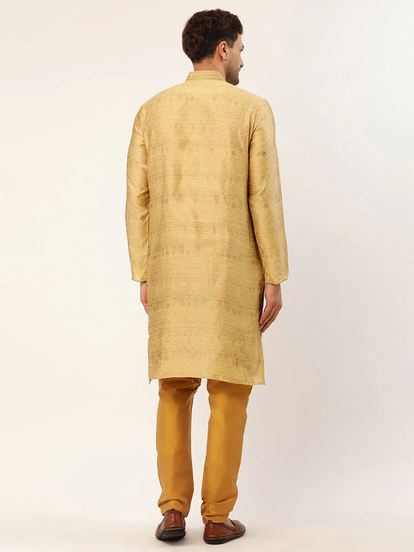 Jompers Men's Beige Coller Embroidered Woven Design Kurta Pyjama - Distacart