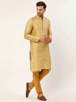 Thumbnail for Jompers Men's Beige Coller Embroidered Woven Design Kurta Pyjama - Distacart