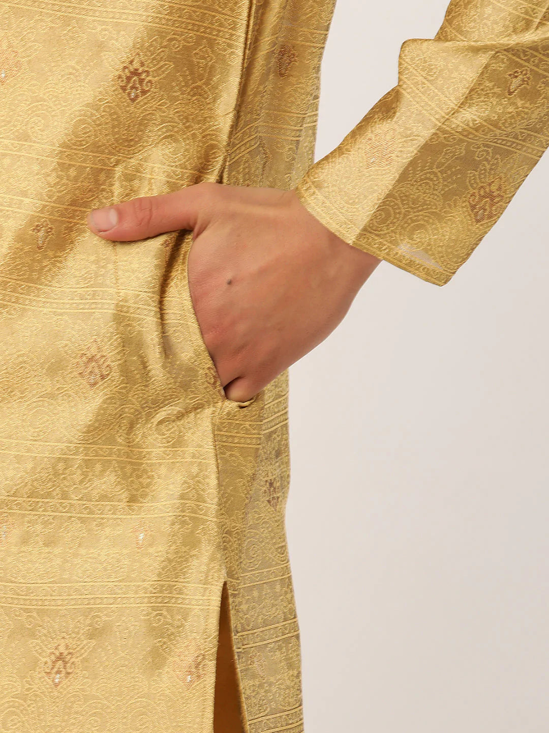 Jompers Men's Beige Coller Embroidered Woven Design Kurta Pyjama - Distacart