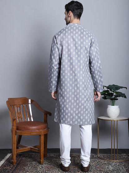 Jompers Men's Cotton Floral printed kurta Pyjama - Dark-Grey - Distacart