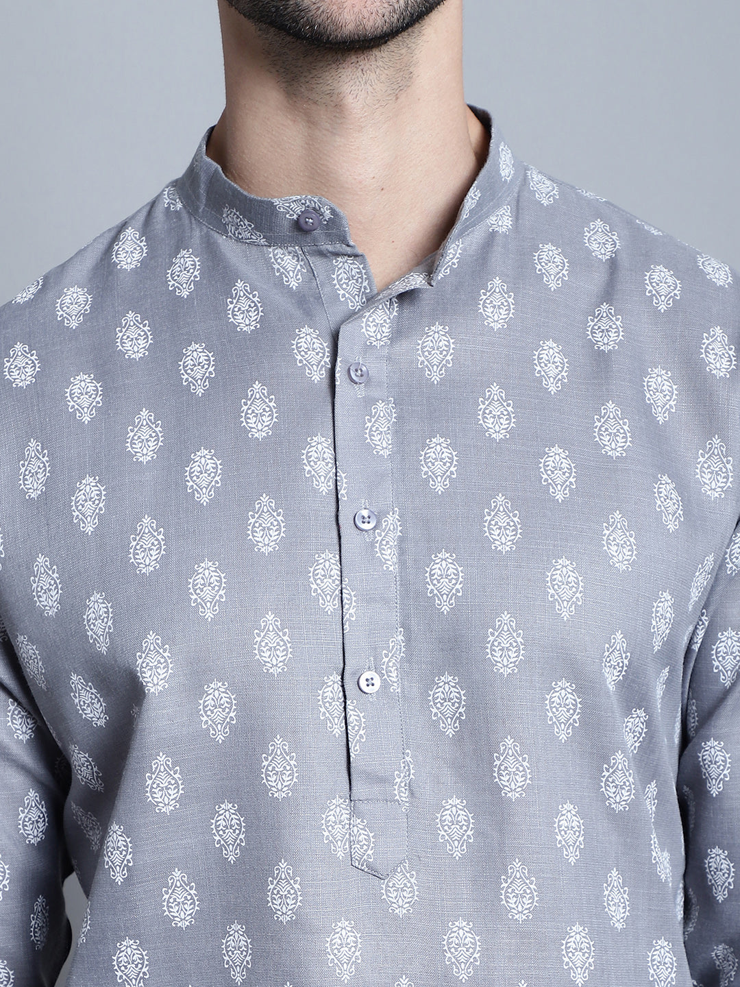 Jompers Men's Cotton Floral printed kurta Pyjama - Dark-Grey - Distacart